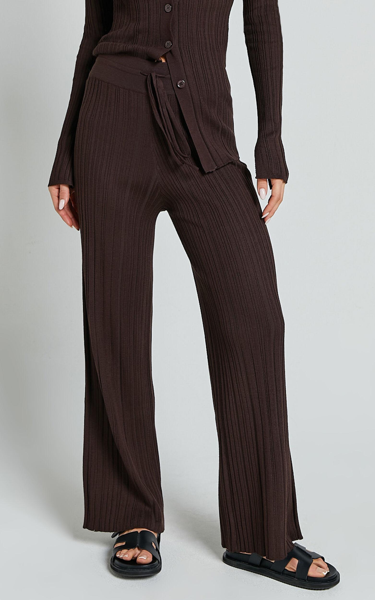 Kelsey Pants - High Drawstring Waist Knit Pants in Chocolate Product Image