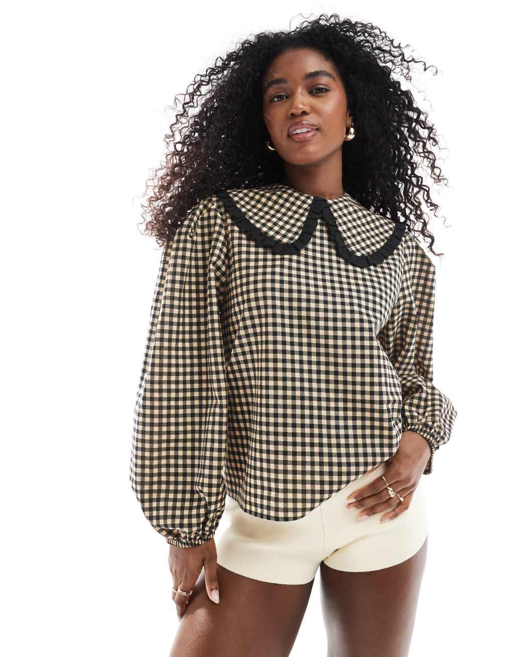 ASOS DESIGN collared shirt with bow back in gingham Product Image