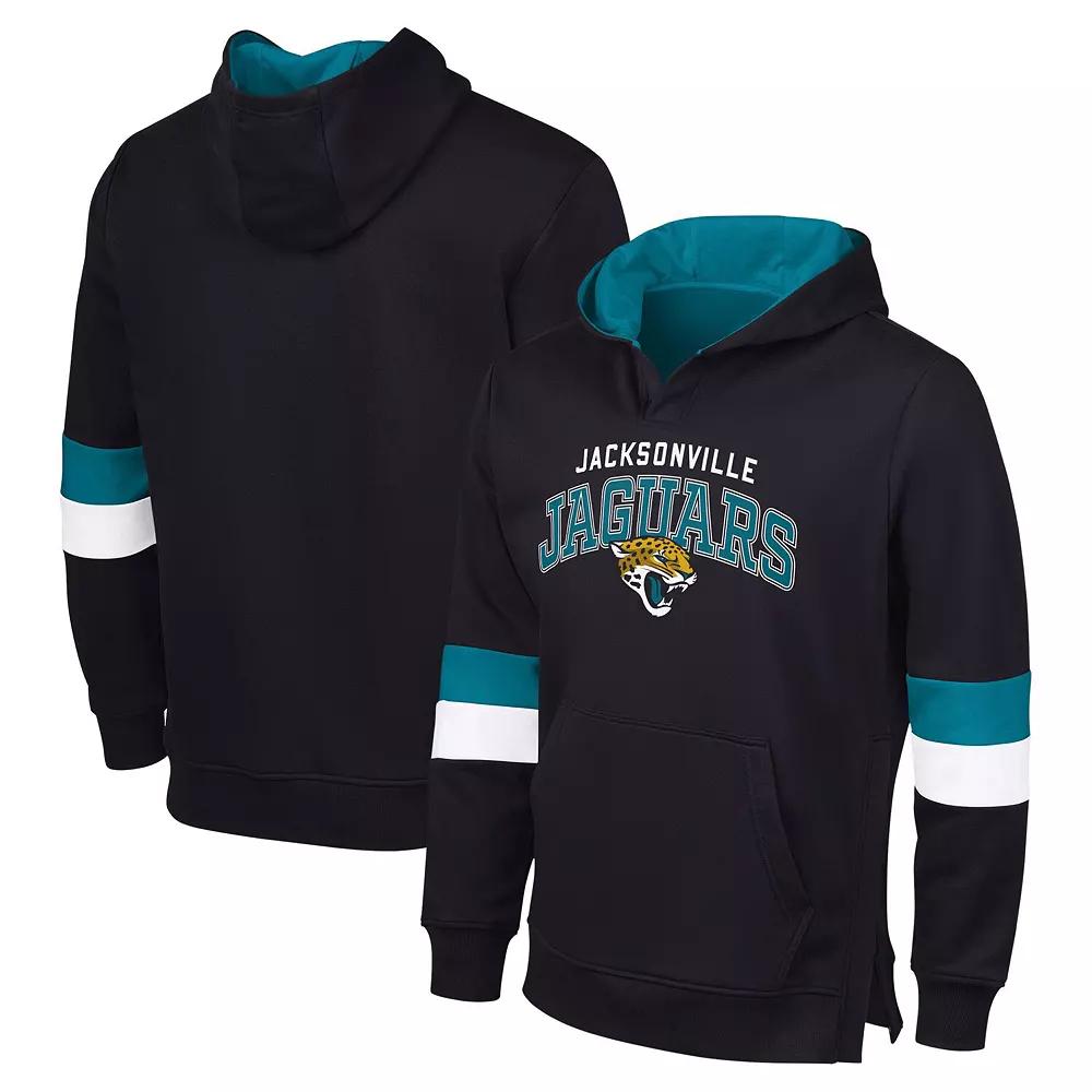 Men's G-III Sports by Carl Banks Black/Teal Jacksonville Jaguars Adaptive Faceoff Pullover Hoodie,  Product Image