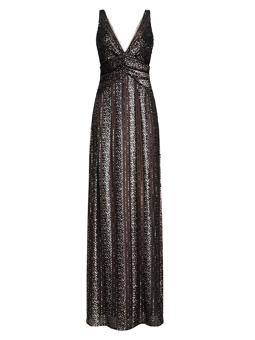 Womens Esra Sequined V-Neck Gown Size 0 Product Image