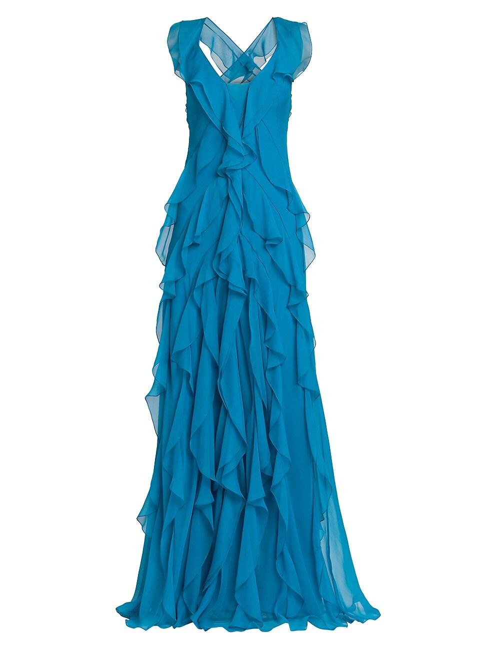 Womens Ruffle Silk Sleeveless Gown Product Image
