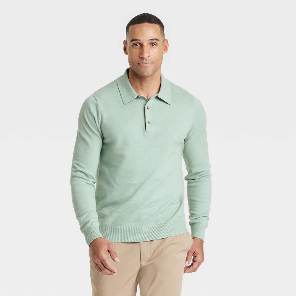 Men's Polo Collared Pullover Sweater - Goodfellow & Co™ XL: Lightweight Cotton Blend, Ribbed Cuffs, Machine Washable Product Image