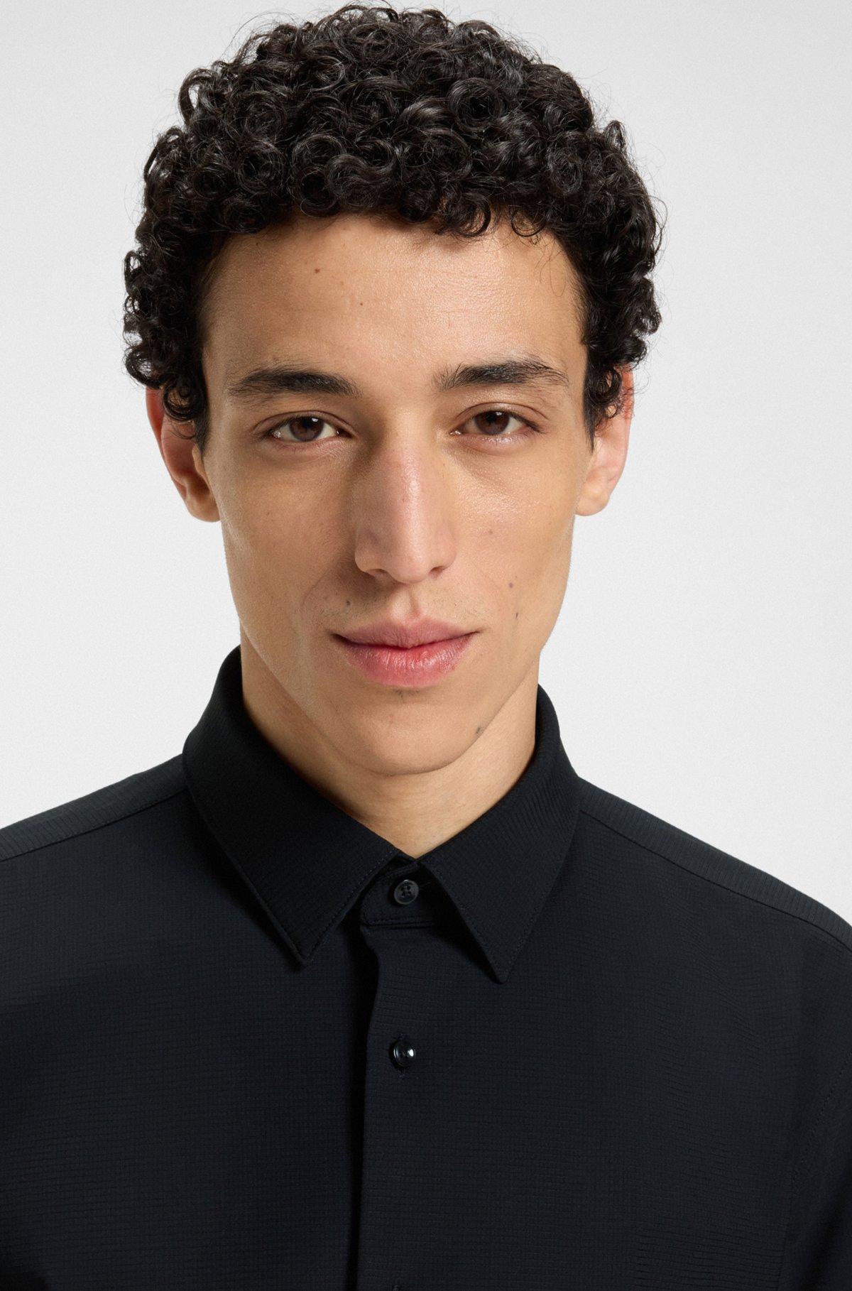 Slim-fit shirt in structured performance-stretch jersey Product Image