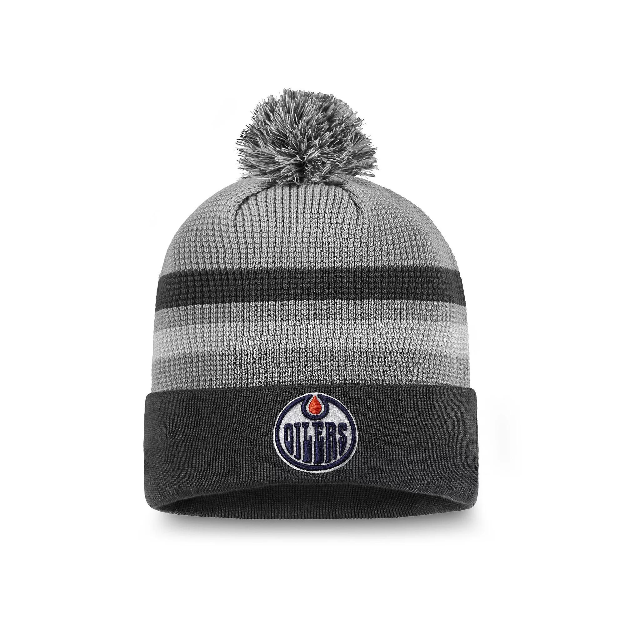 Men's Fanatics Gray Edmonton Oilers Authentic Pro Home Ice Cuffed Knit Hat with Pom, Oil Grey Product Image