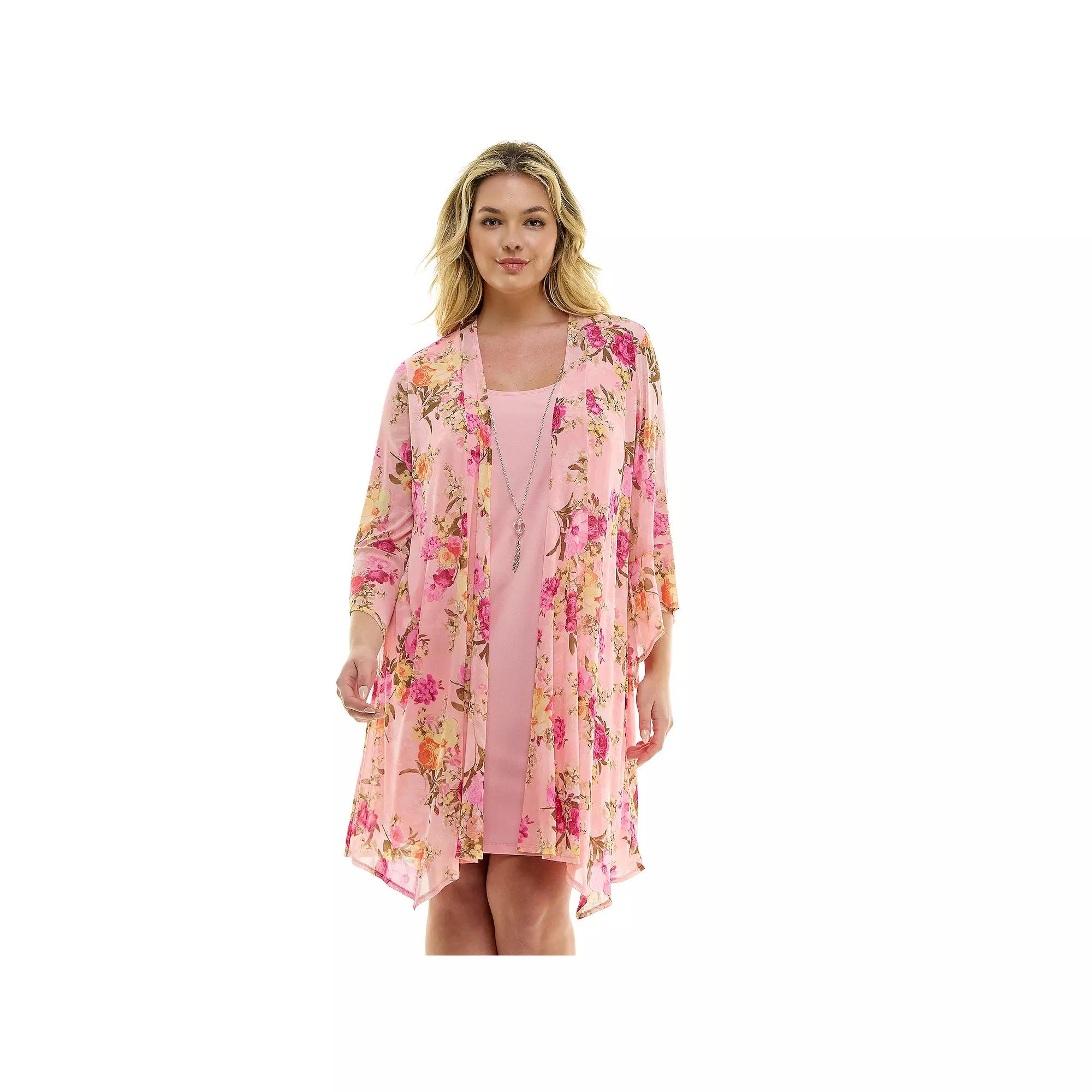 Plus Size Luxology Ruffle Cardigan Dress, Women's, Size: 2XL, Pink Pink Fuschia Product Image