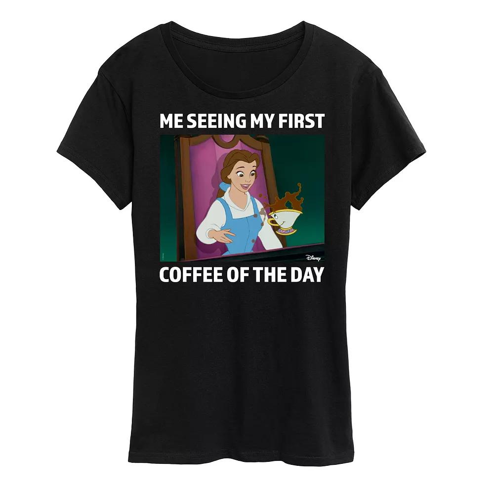 Disney Princess Belle Women's First Coffee Of The Day Meme Graphic Tee,  Product Image