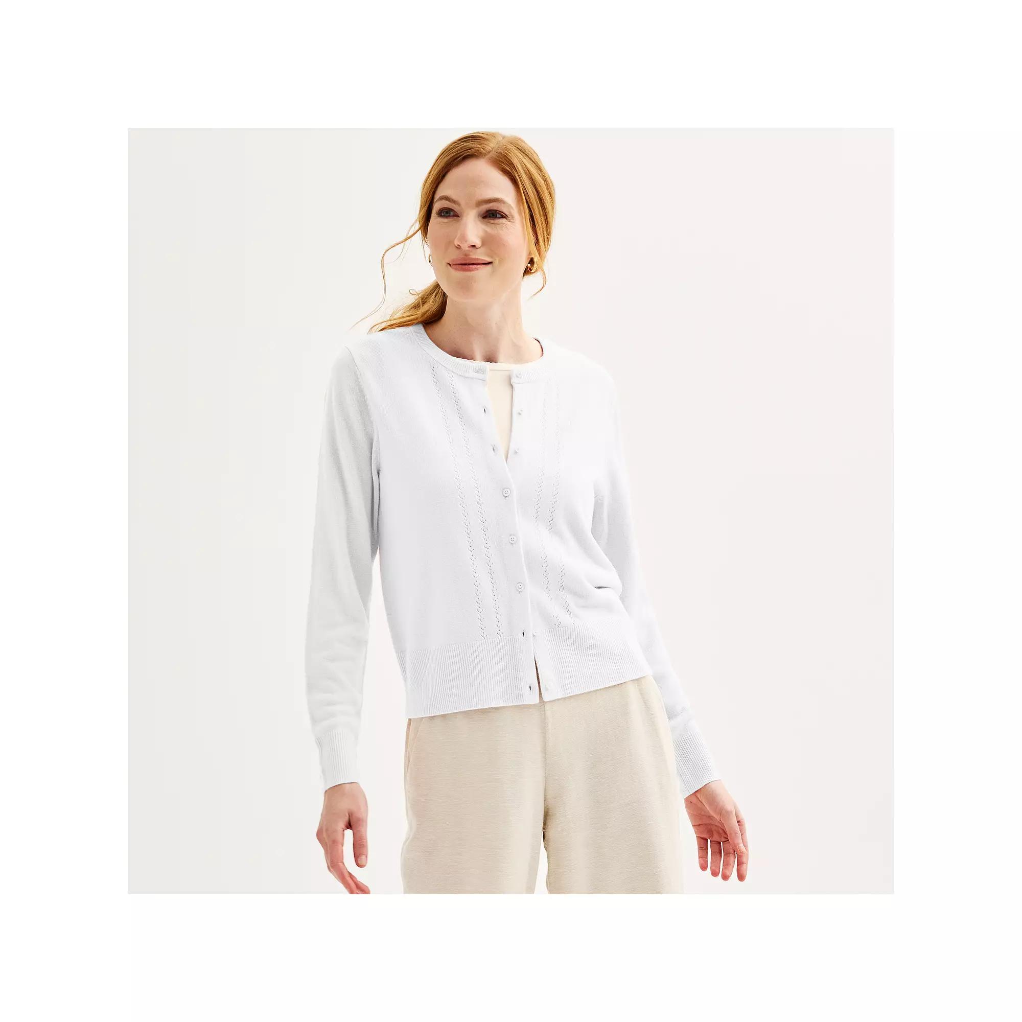 Women's Croft & Barrow® Extra Soft Classic Pointelle Cardigan, Size: XL, Bright White Product Image
