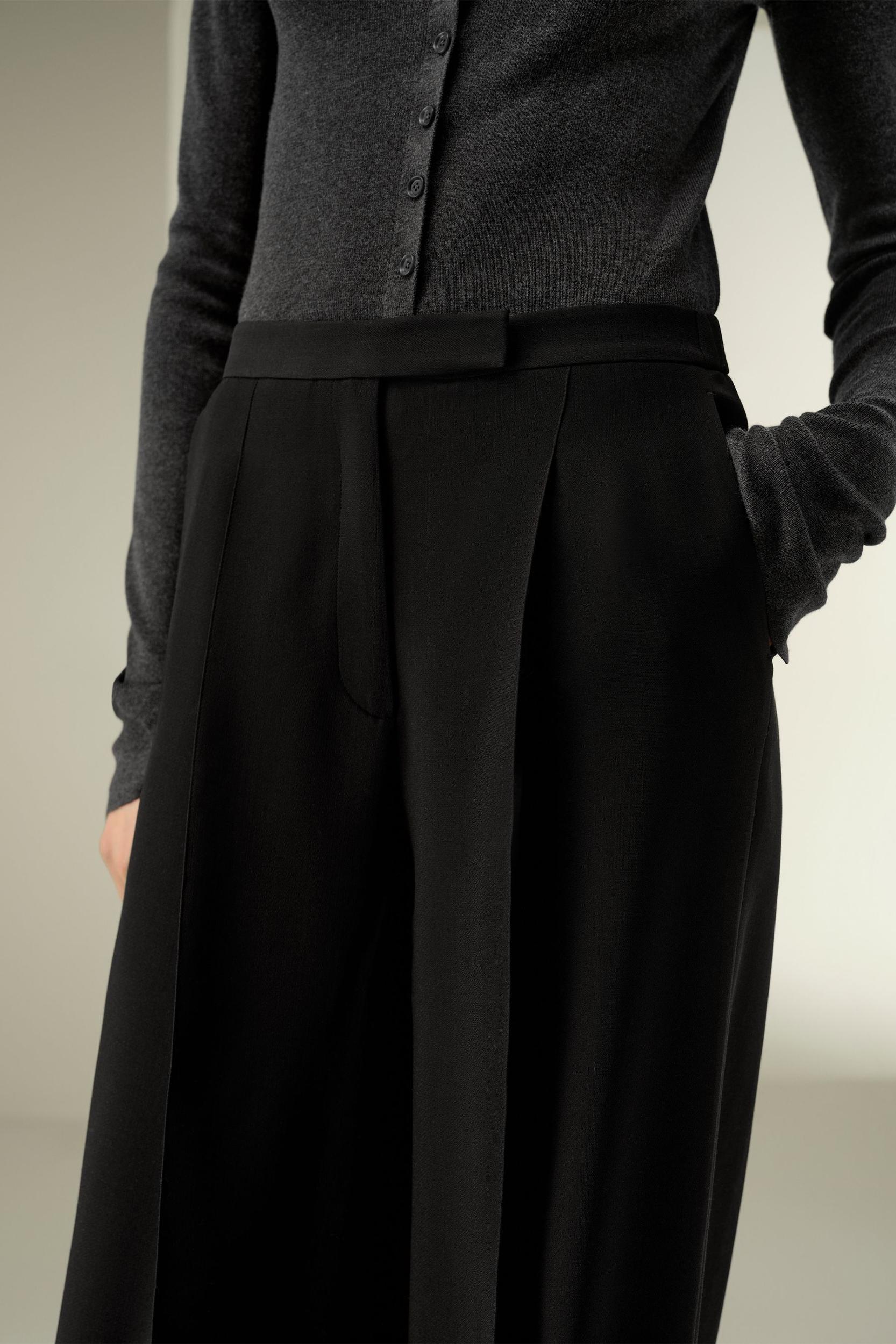 LILYSILK Women's Silk-Wool Pleated Wide-Leg Trousers, Black, Size 4, Breathable & Wrinkle-Resistant Product Image