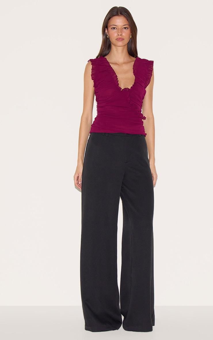  Plum Chiffon Ruffle Ruched Sleeveless Top Product Image