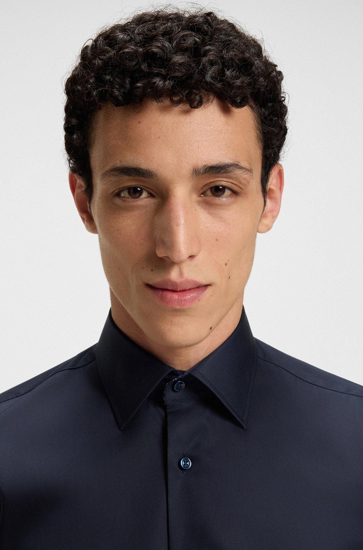 BOSS - Regular-fit shirt in easy-iron cotton poplin - Dark Blue Product Image