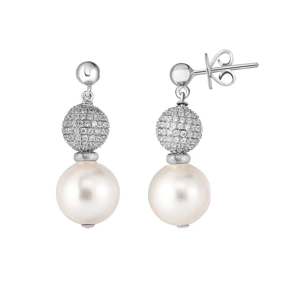 Oro Leoni Sterling Silver Mother-of-Pearl & Cubic Zirconia Earrings, Women's Product Image