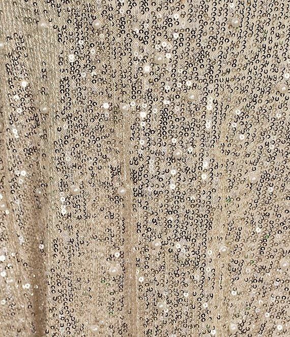 City Vibe Spaghetti Strap Sequin & Pearls Skater Skirt Dress Product Image