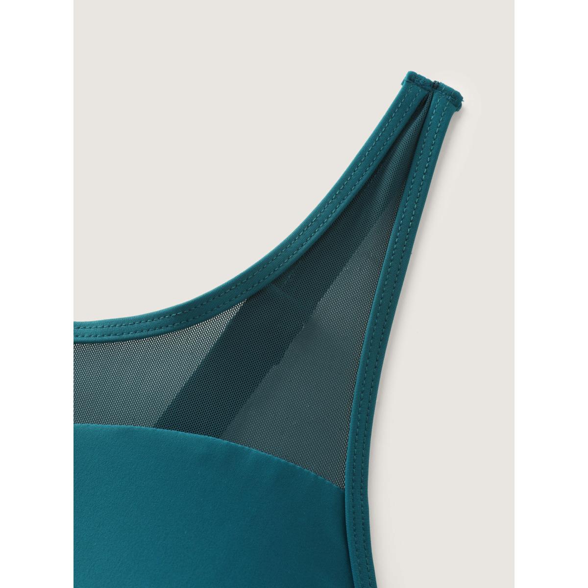 Plus Size Channel Drawstring Ruffled Swim Dress Women's Swimwear Cyan Resort Bodycon U-neck High stretch Curve Swim Dresses BloomChic 22-24/3X Product Image