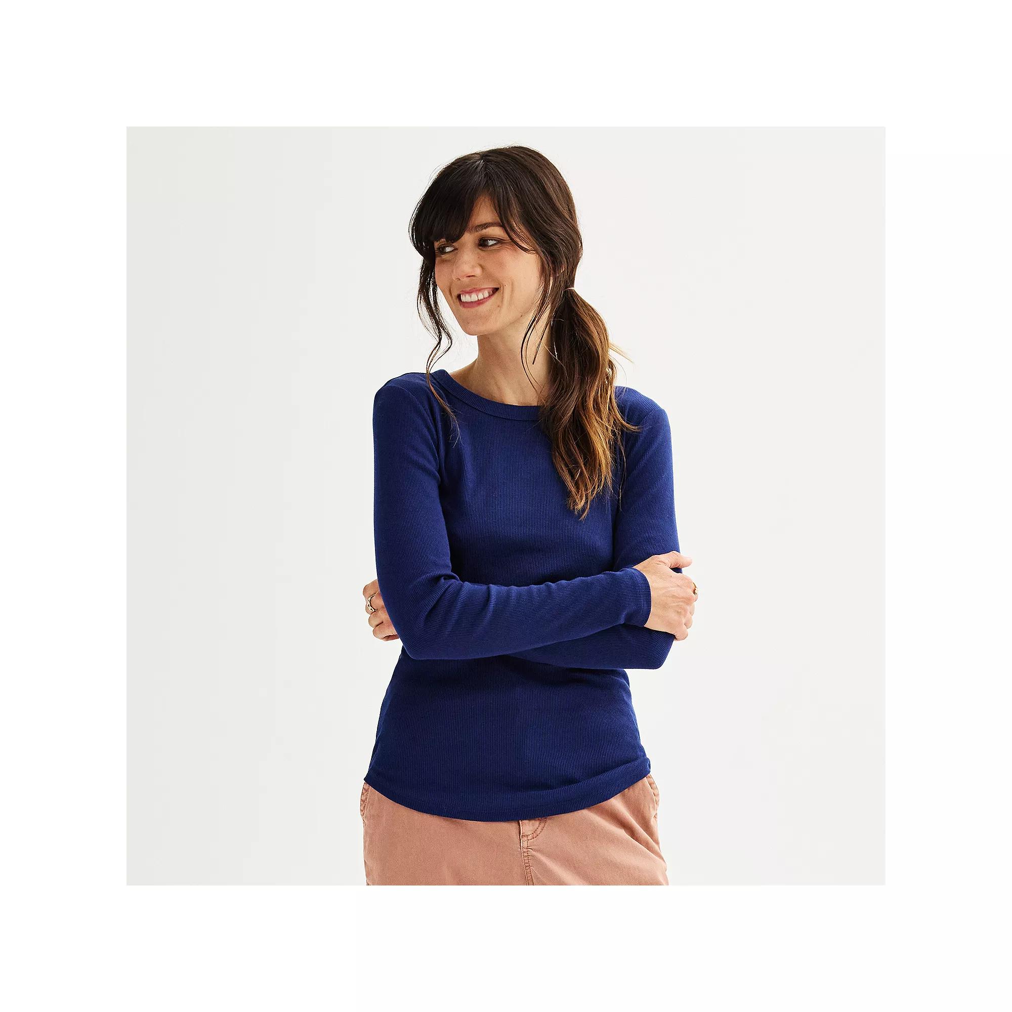 Women's Sonoma Goods For Life® Rib Slim Fit Long Sleeve Tee, Size: XXL, Blue Beauty Product Image