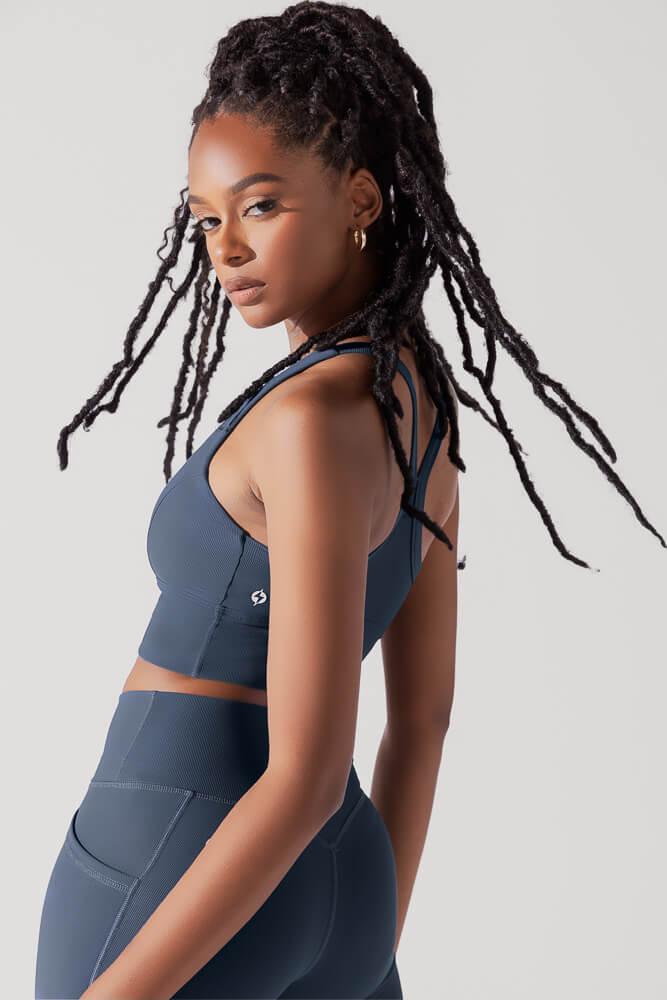 Energy Half Zip Crop Top (Ribbed) - Navy Product Image