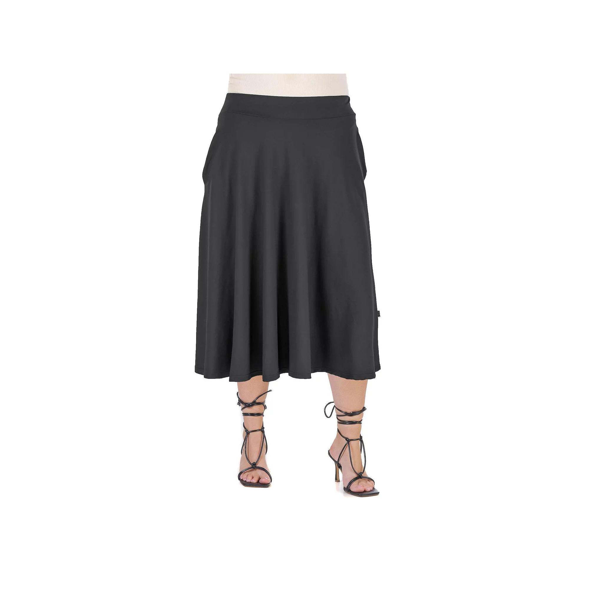 Plus Size 24seven Comfort Apparel Pleated Midi Skirt, Women's, Size: 3XL, Gray Product Image