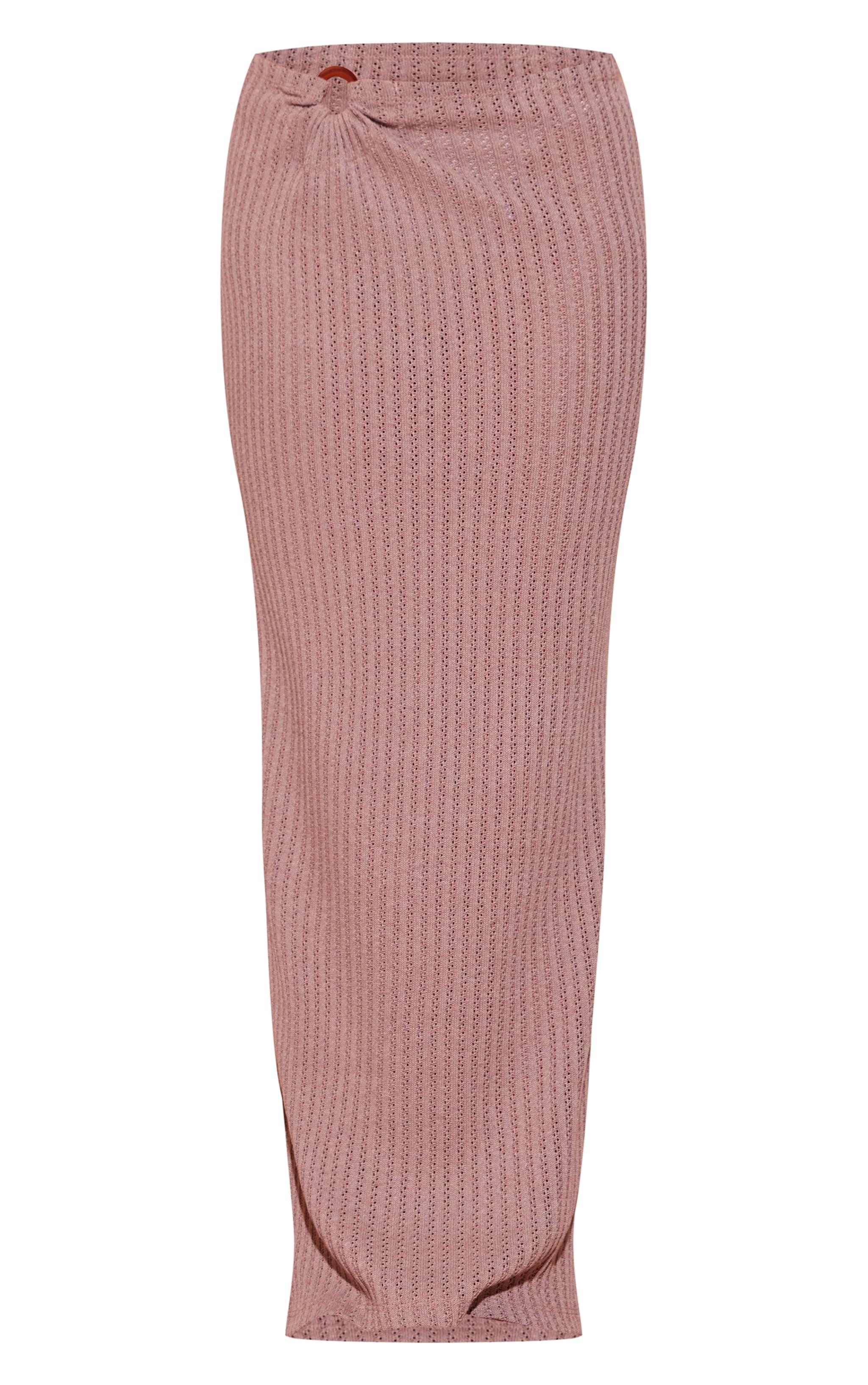 Chocolate Textured Jersey Ring Detail Low Rise Maxi Skirt Product Image