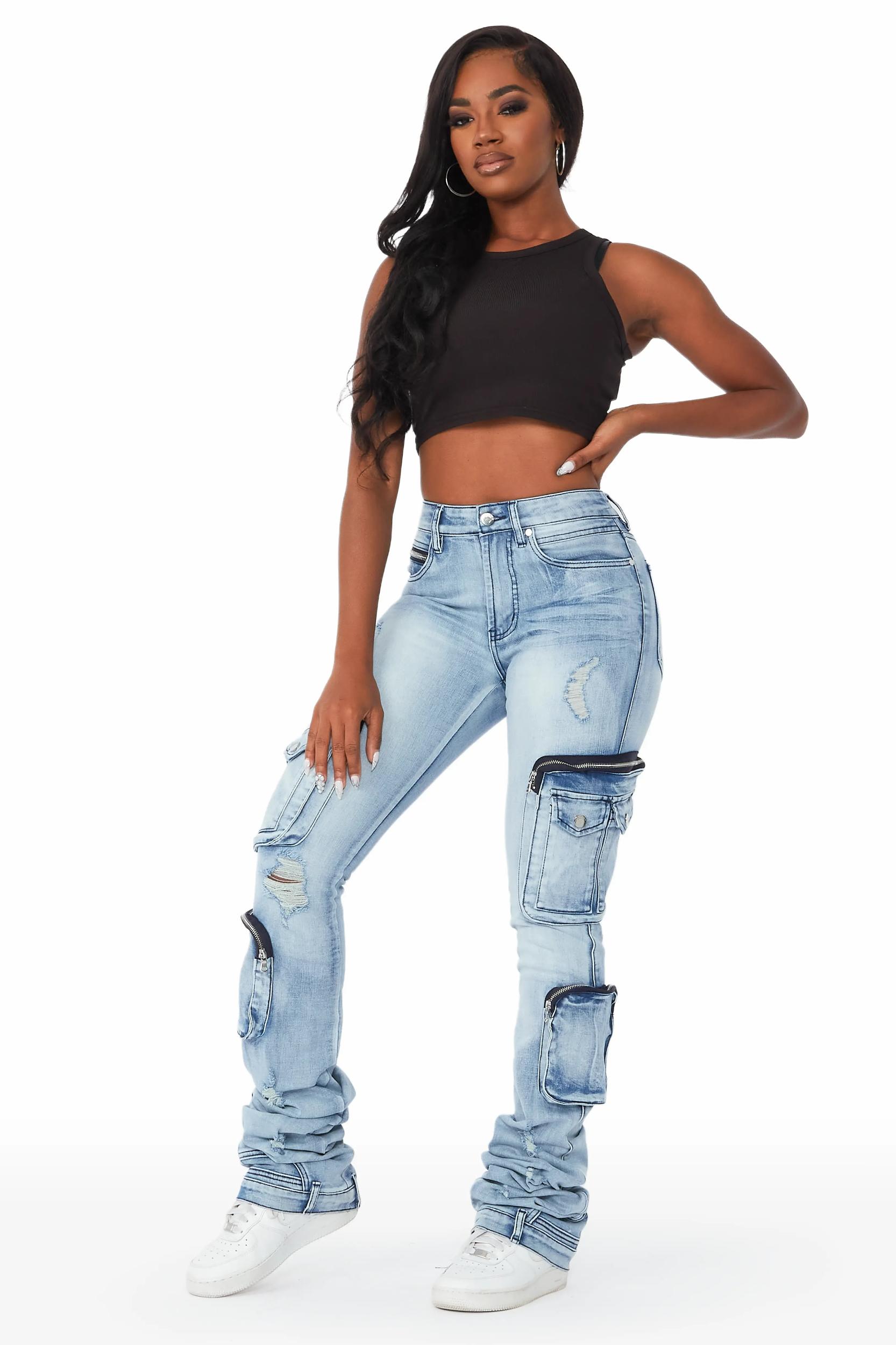 Alisson Light Wash Cargo Super Stacked Jean Female Product Image