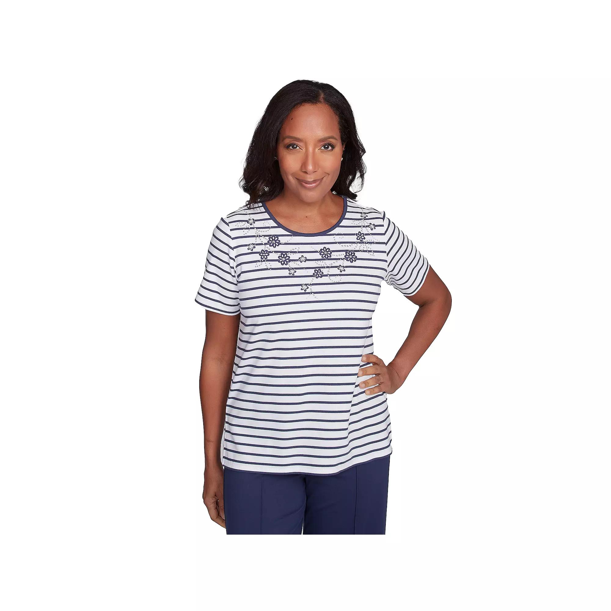 Women's Alfred Dunner Textured Floral Foil Accent Top, Size: XL, Linen Product Image