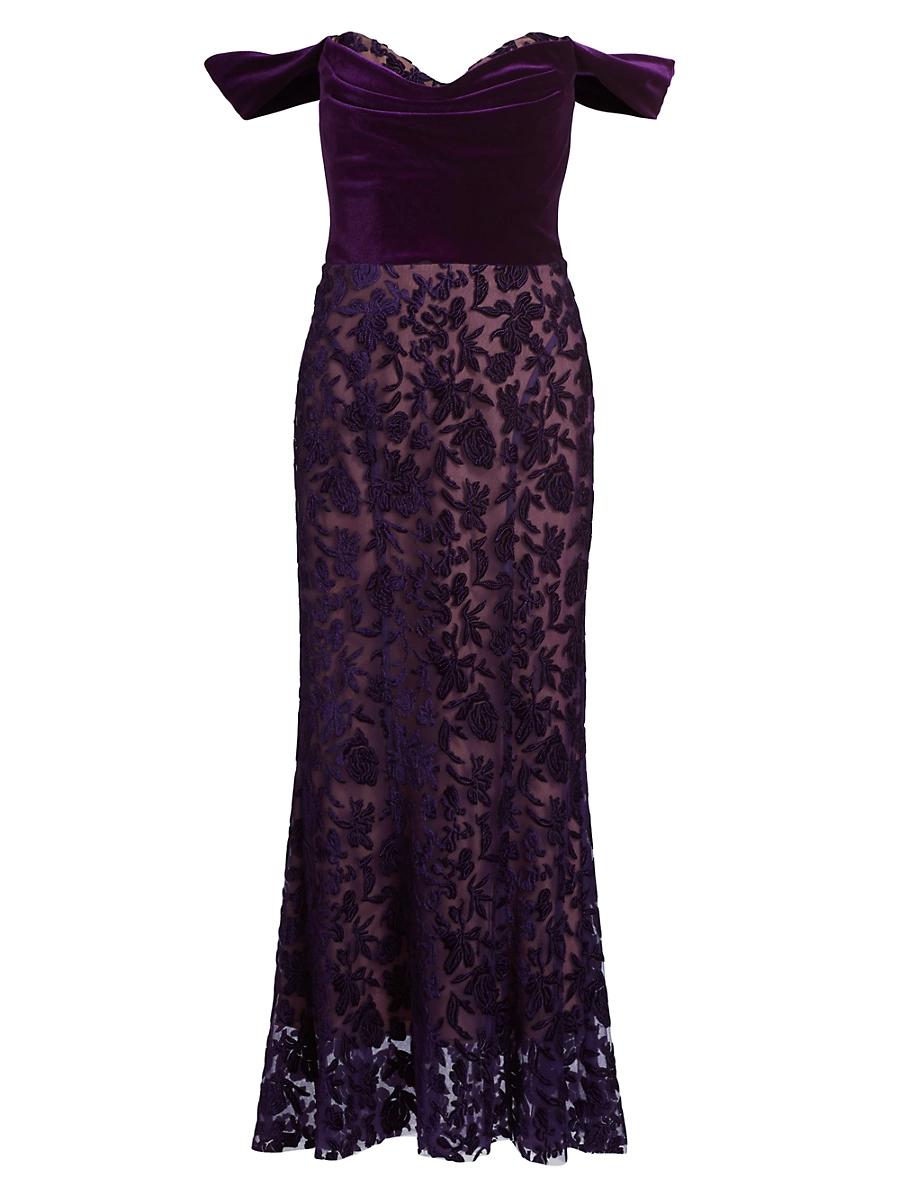 Womens Off-the-Shoulder Velvet Lace Cocktail Dress Product Image