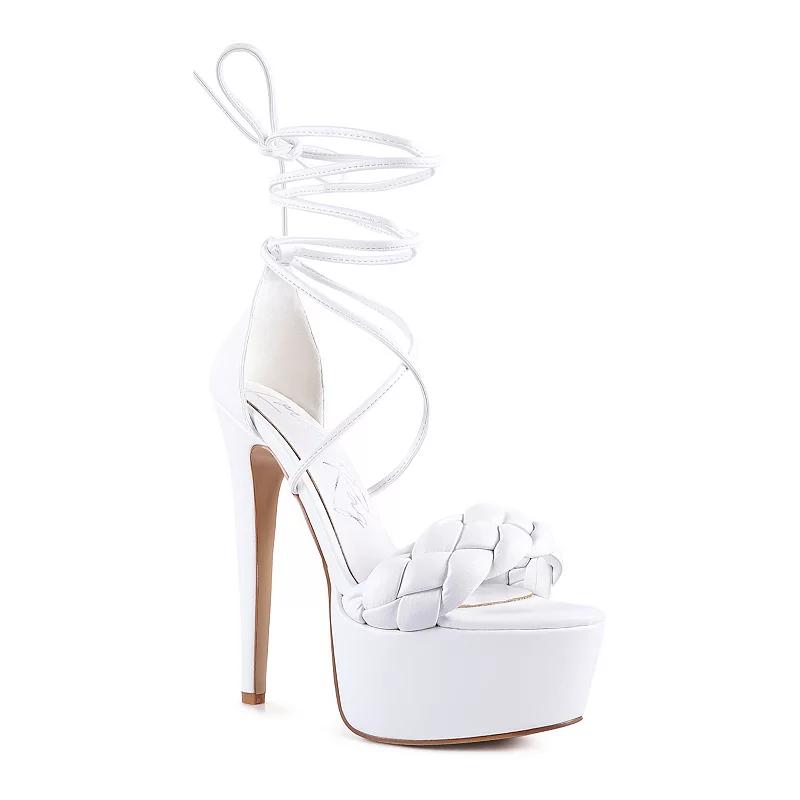 London Rag Twerk Women's Tie-up Braided Platform Sandals, Size: 6.5, White Product Image