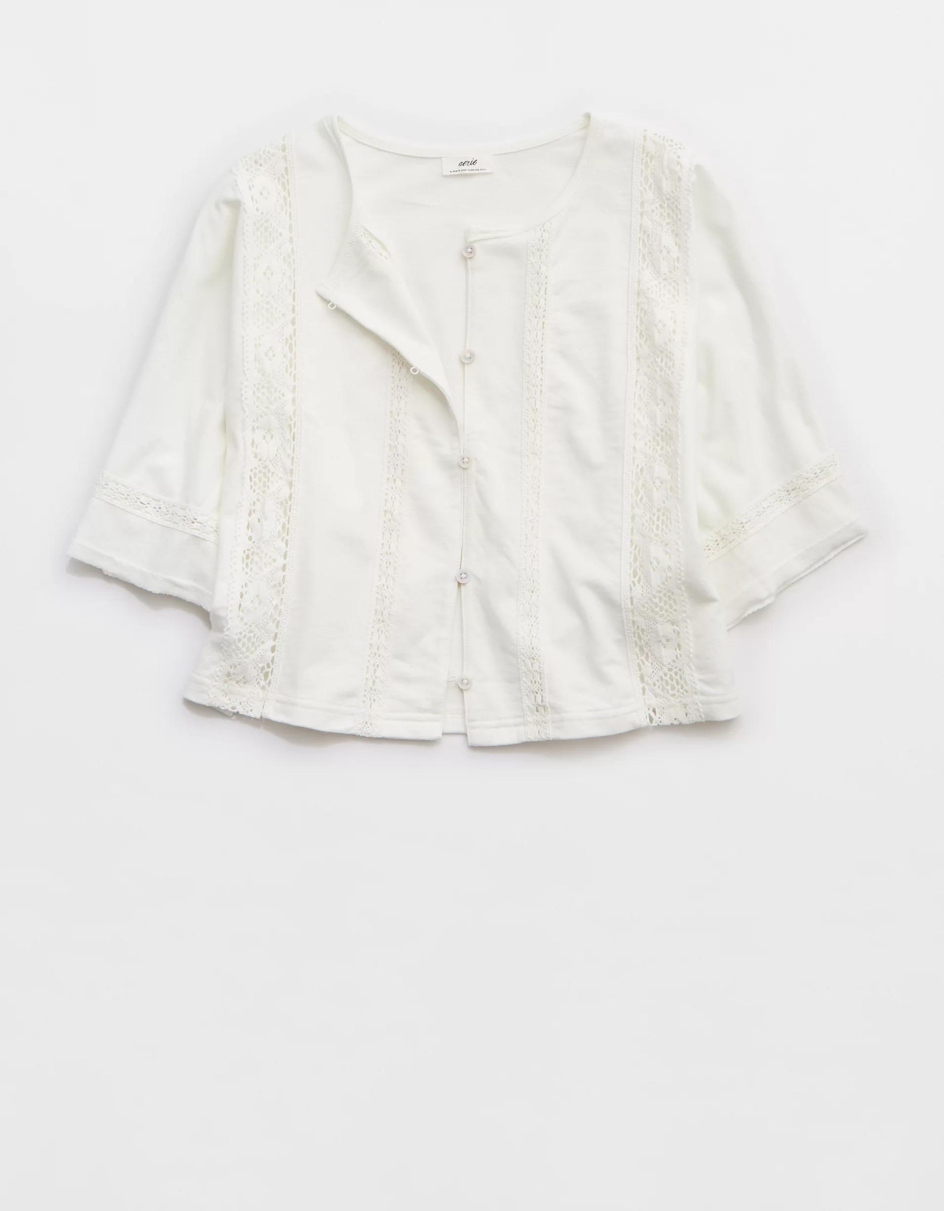 Aerie Short Sleeve Crochet Cardigan Product Image