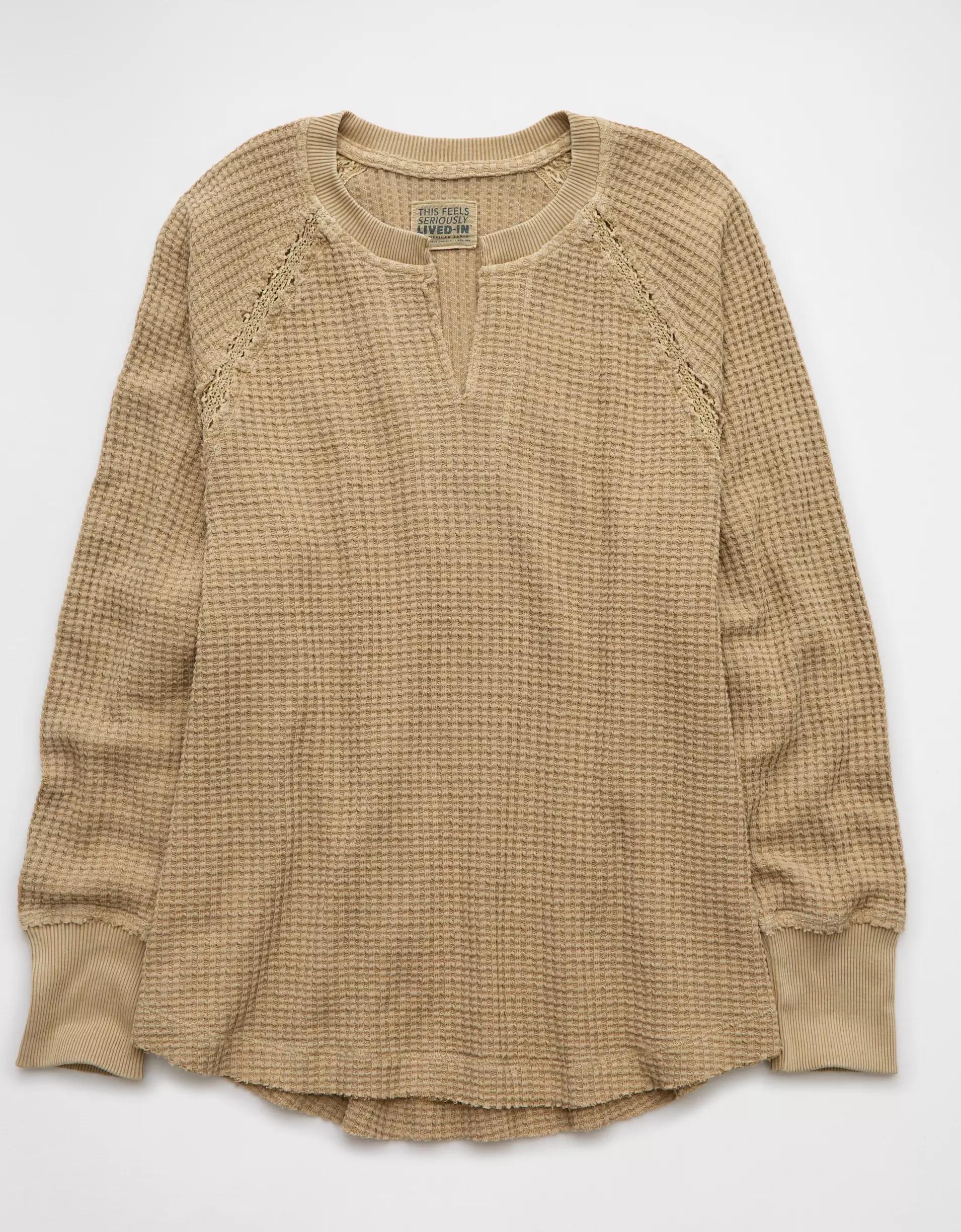 AE Big Hug Notch Neck Waffle Sweatshirt Product Image