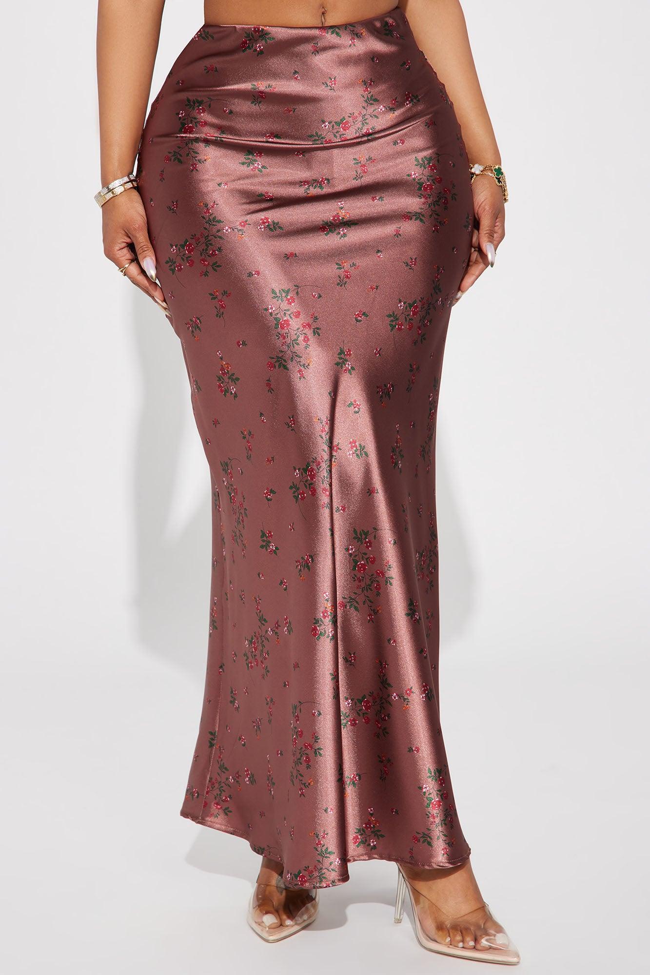 Buy Myself Flowers Satin Maxi Skirt - Copper Product Image