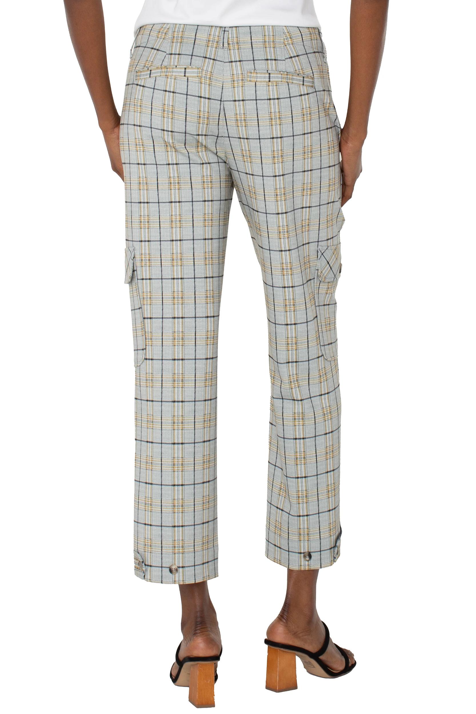 Utility Cargo Crop w/ Tab Hem- Taupe Multi Glen Plaid Product Image