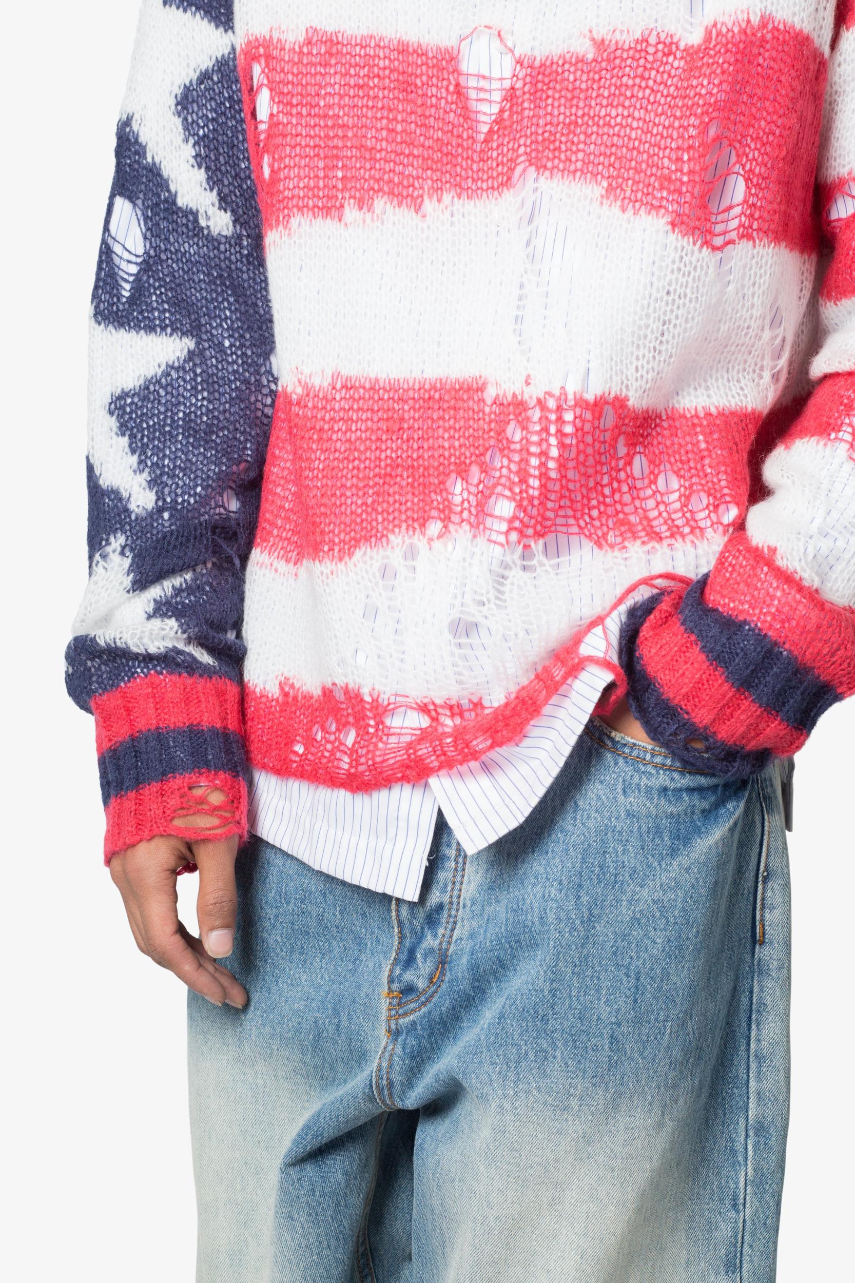 Flag Loose Knitted Sweater - Red/Blue Product Image