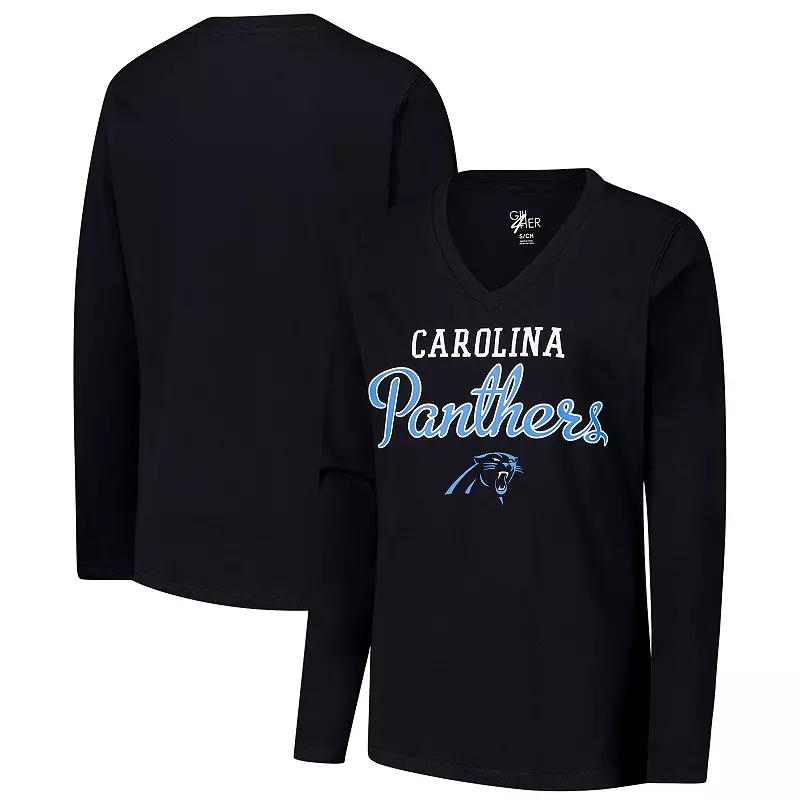 Women's G-III 4Her by Carl Banks Black Carolina Panthers Post Season Long Sleeve V-Neck T-Shirt,  Product Image