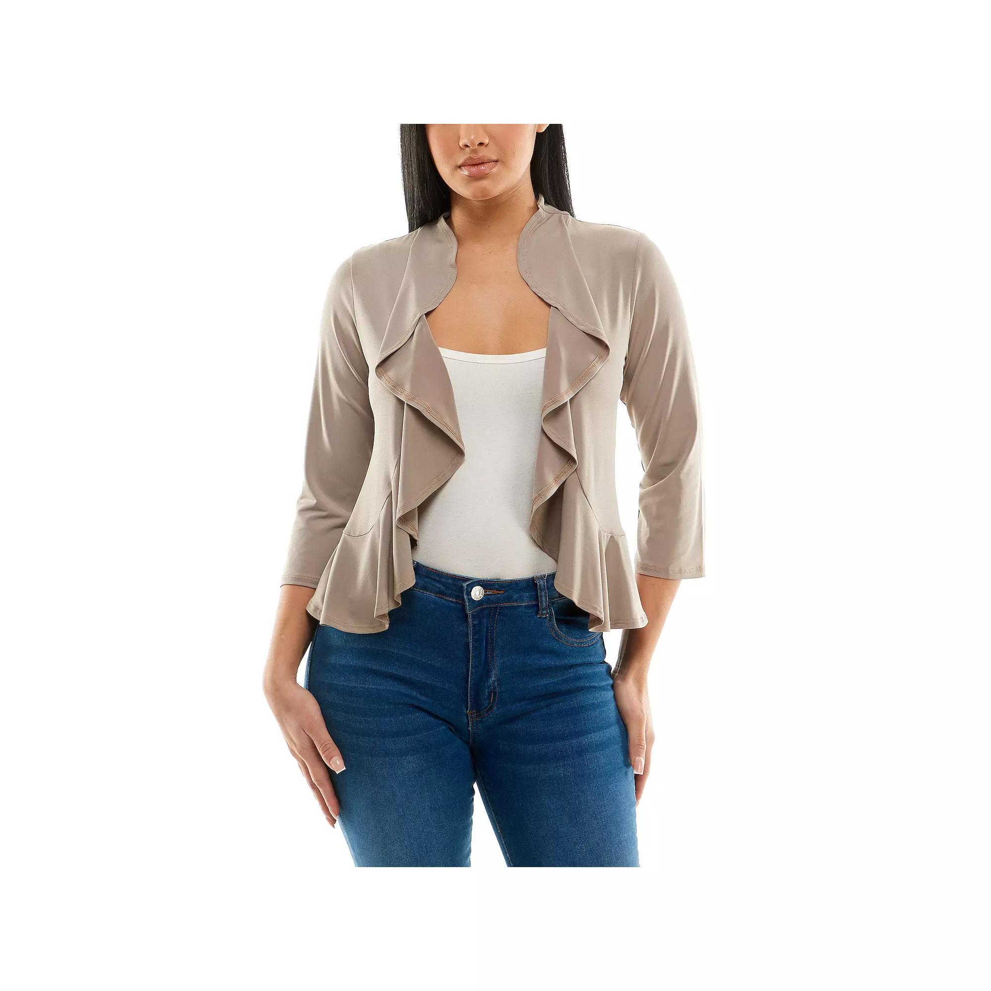 Women's Nina Leonard Chiffon-Back Ruffle Bolero, Size: Large, Mink Product Image