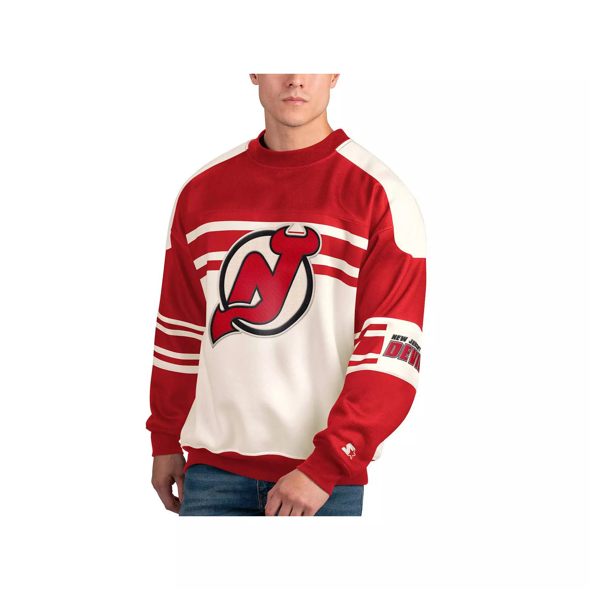Men's Starter White New Jersey Devils Defense Fleece Crewneck Pullover Sweatshirt, Size: XL, Nhl White Product Image