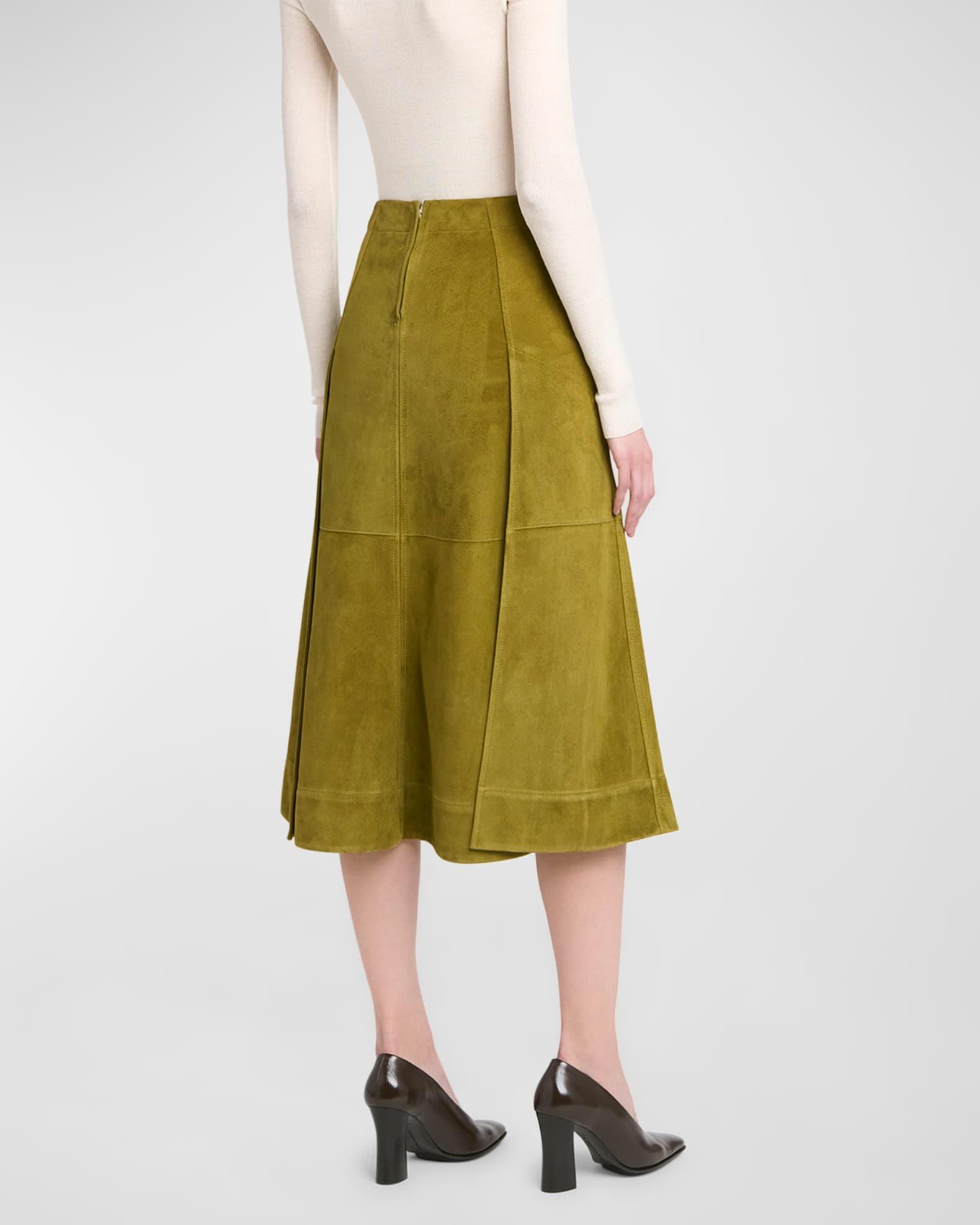 Paneled Suede Knee-Length Skirt Product Image