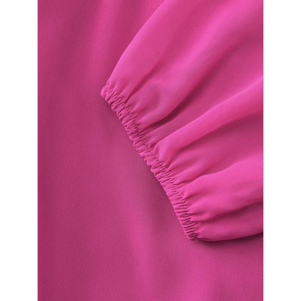 Plus Size Ruffled Stretchy Waist-Tie Maxi Dress Peach Women Romantic Belted Flat collar with V-notch Long Sleeve Curvy BloomChic 10/M Product Image