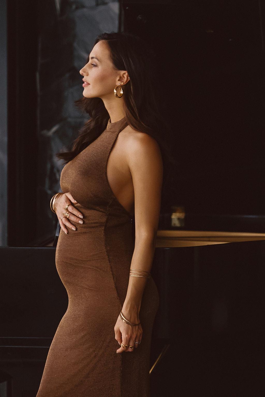 Marea Bronze Halter Maxi Dress Product Image