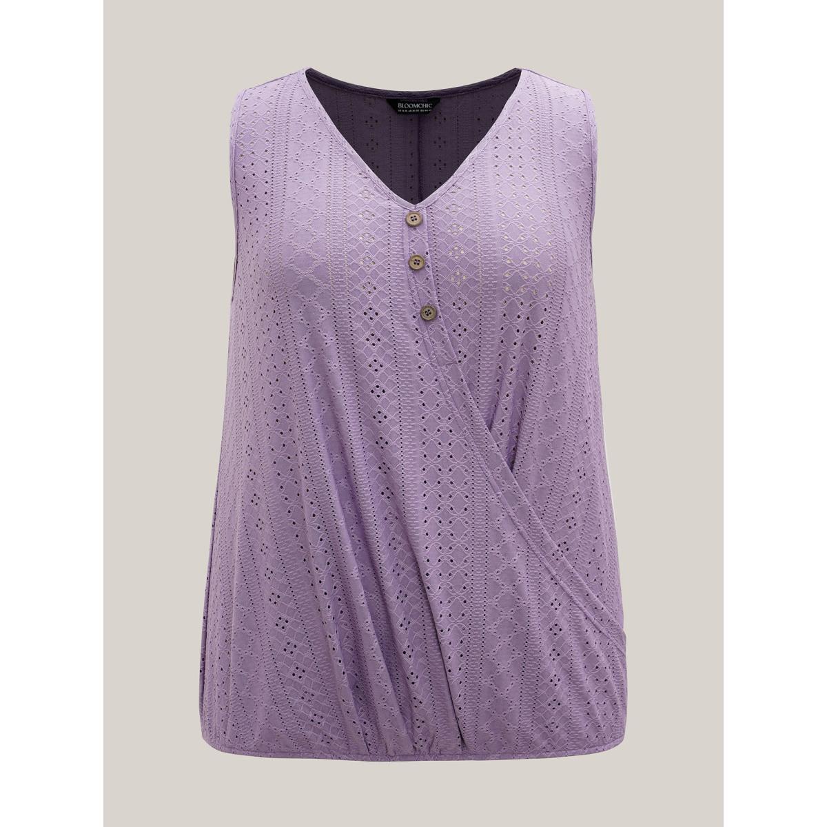 Plus Size Textured Button-Front Vest Women Mauve Casual Overlapping V-neck Everyday Tank Tops Camis BloomChic 30/6X Product Image