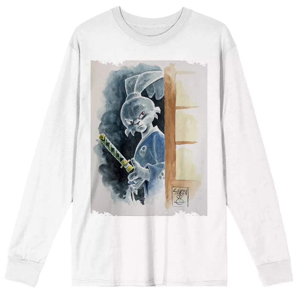 Men's Usagi Yojimbo Watercolor Long Sleeve Graphic Tee, Size: XXL, White Product Image