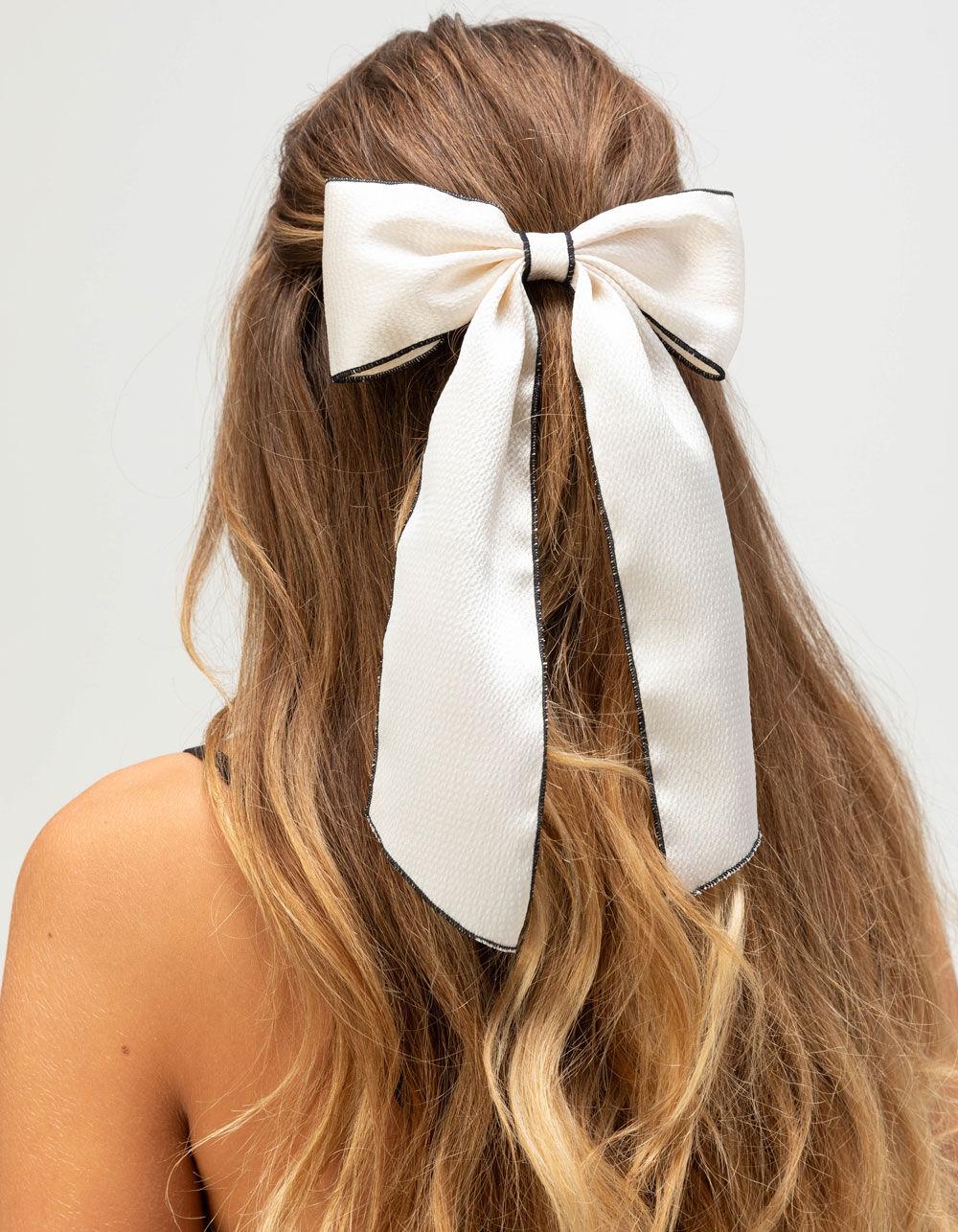 FULL TILT 2 Pack Contrast Stitching Bow Hair Clip & Scrunchie - IVORY Product Image