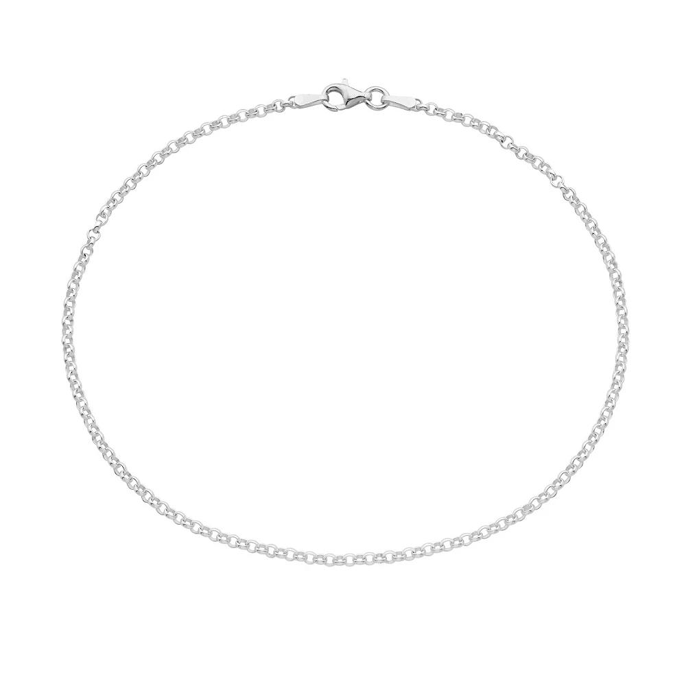 Sterling Silver Rolo Link Anklet, Womens Product Image