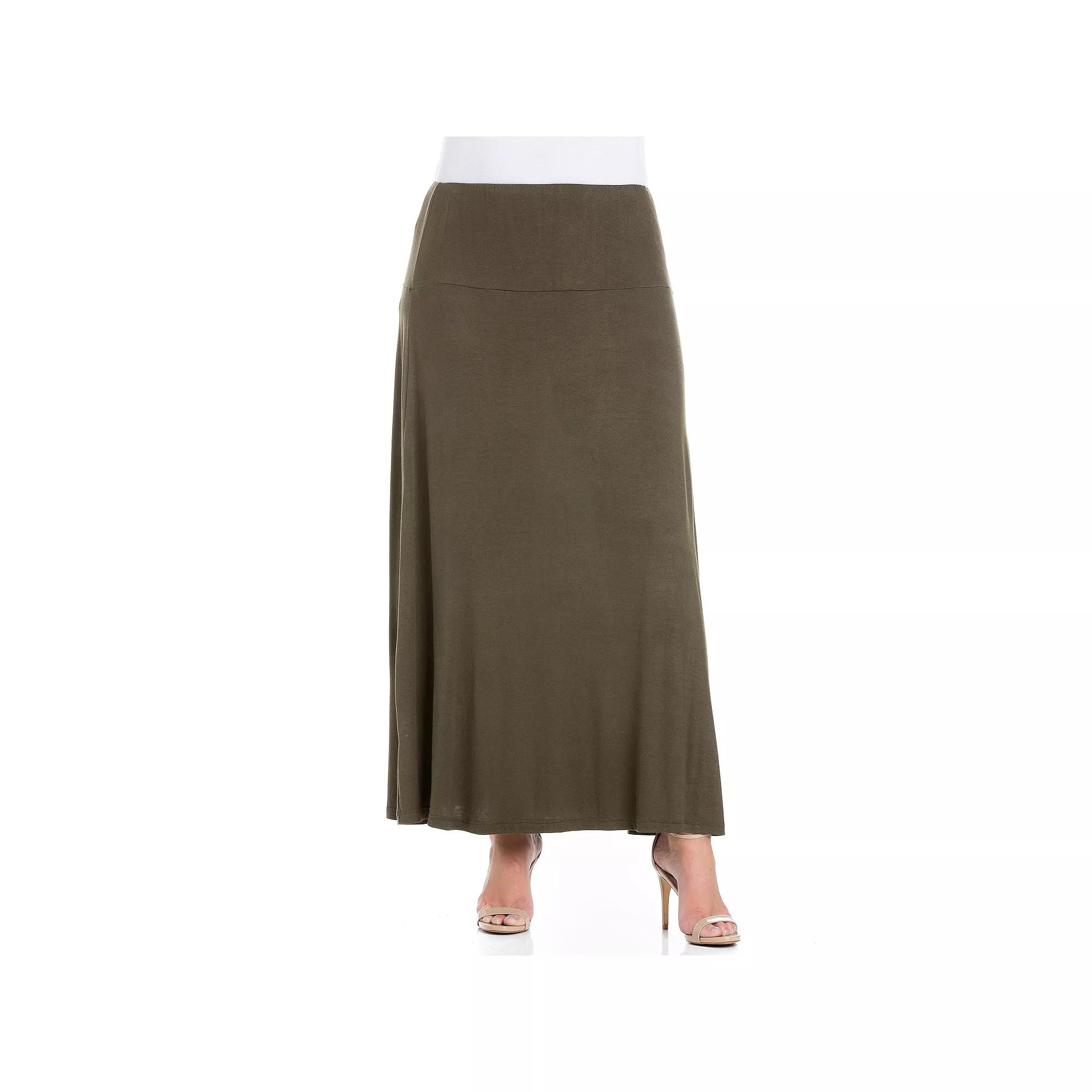 Plus Size 24Seven Comfort Apparel Comfortable Fit Elastic Waist Maxi Skirt, Women's, Size: 2XL, Green Product Image