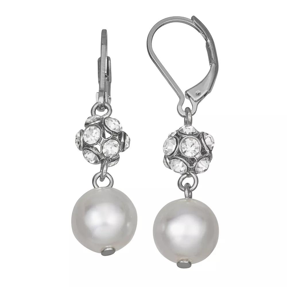 Simply Vera Vera Wang Leverback Fireball Simulated Pearl Double Drop Earrings, Women's, Silver Tone Product Image