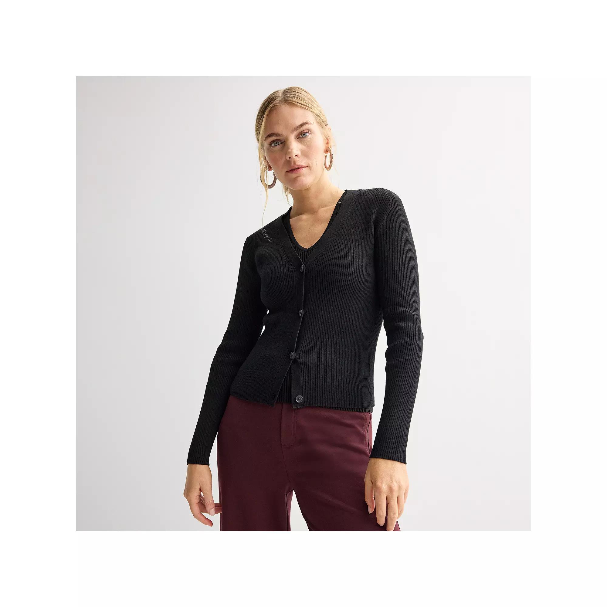 Petite Nine West Knitted V-Neck Cardigan, Women's,  Product Image