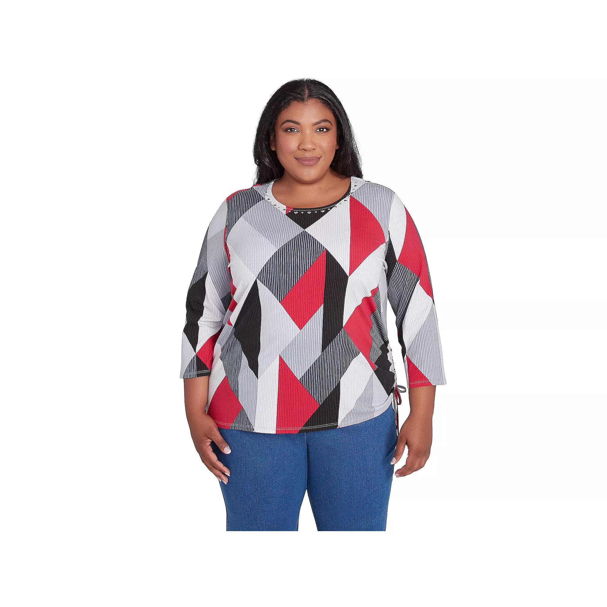 Plus Size Alfred Dunner Stained Glass Print Crew Neck Top, Women's, Size: 1XL, Multi Neutral Product Image