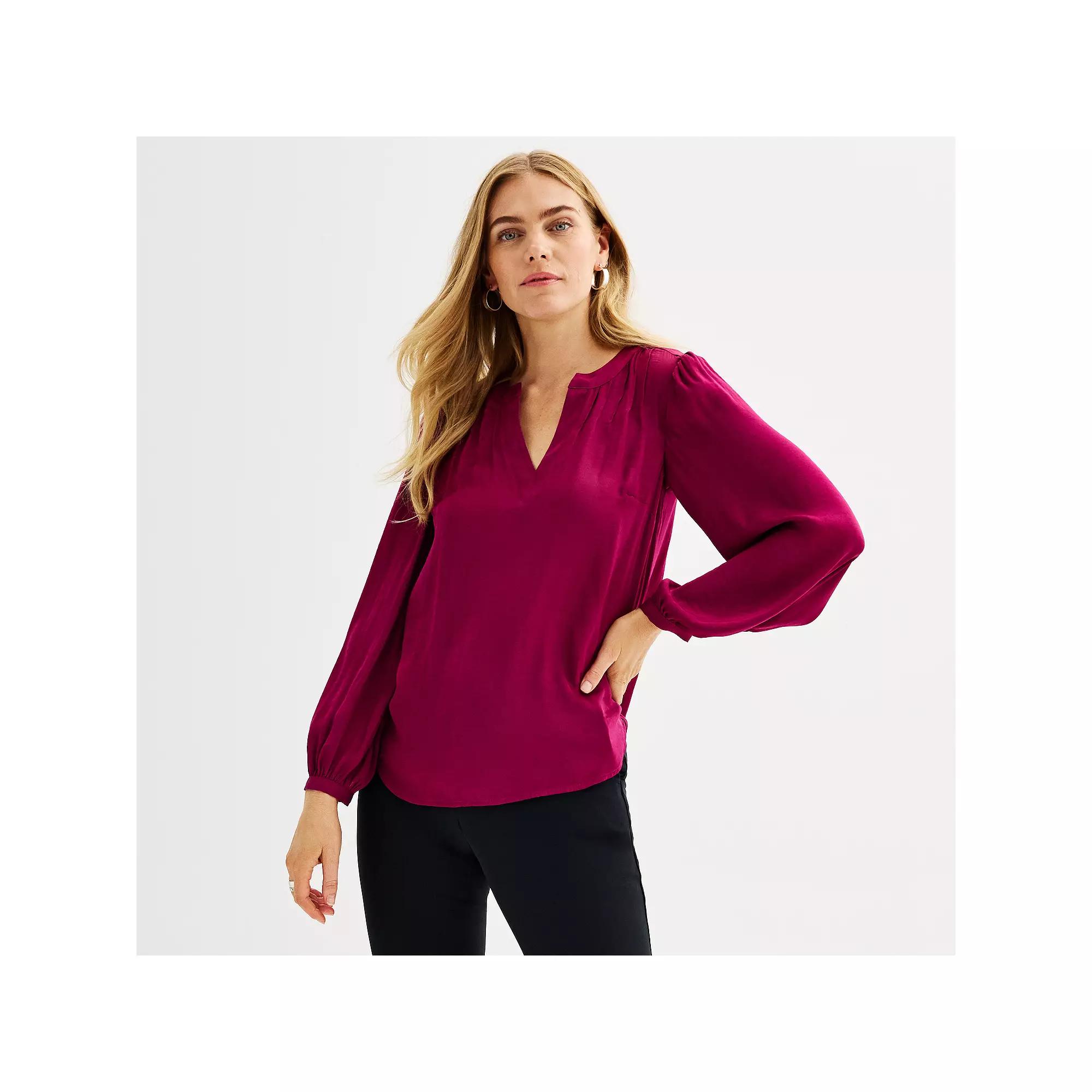 Women's Nine West Y-Neck Pintuck Blouse, Size: XXL, Australian Orchid Product Image