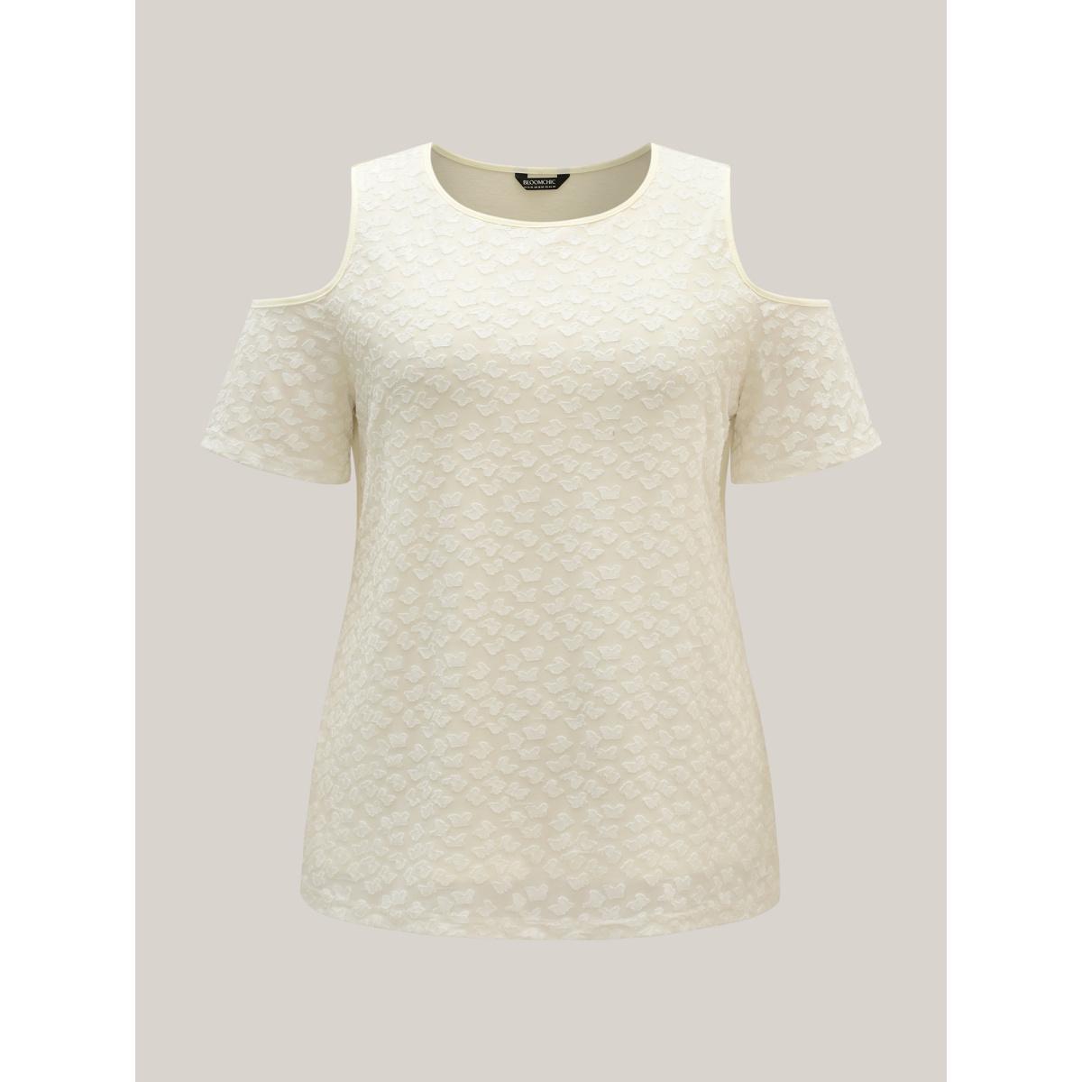 Plus Size Textured Off-Shoulder Lined T-Shirt Beige Women Elegant Texture Round Neck Everyday T-shirts BloomChic 28/5X Product Image