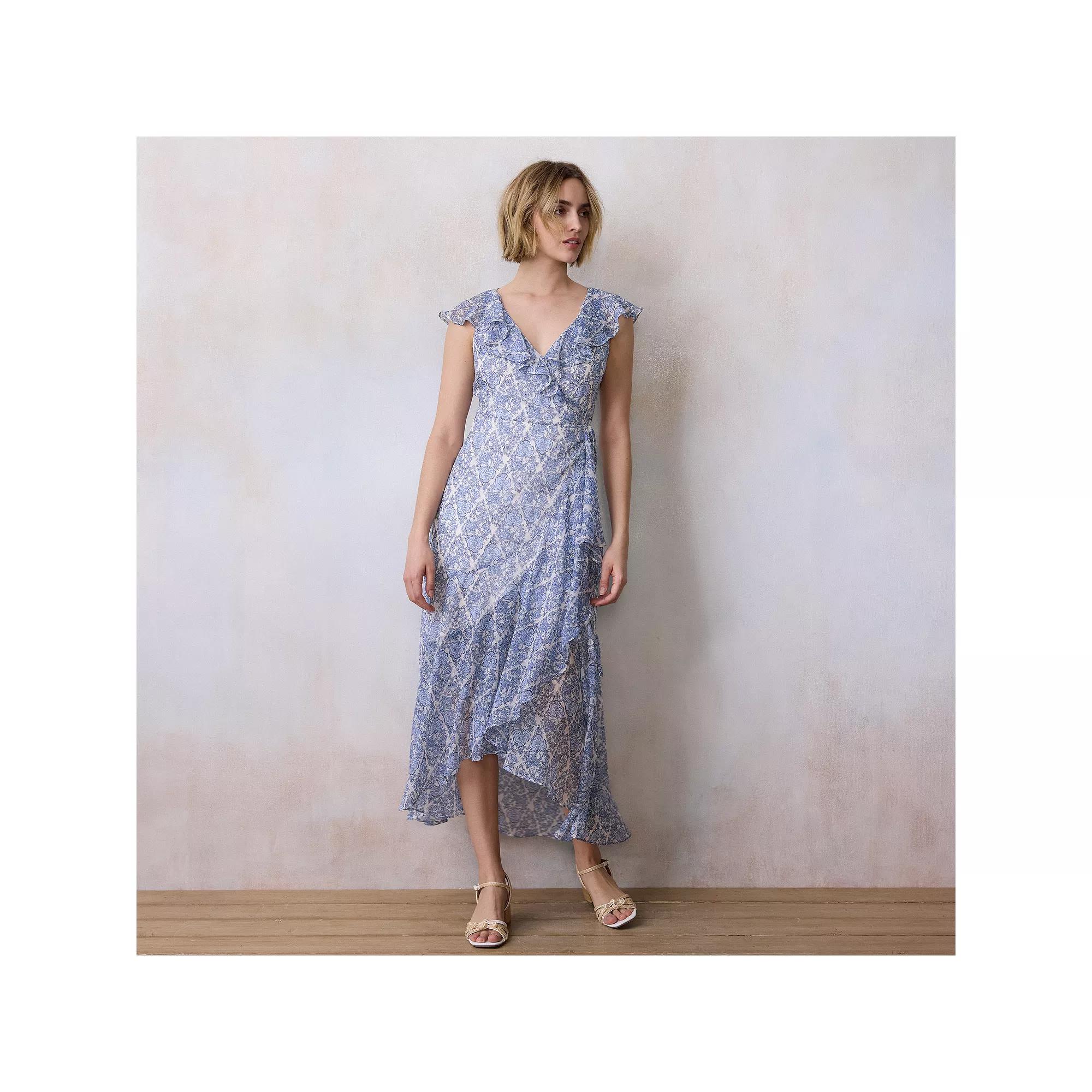 Petite LC Lauren Conrad Flutter Ruffle Wrap Maxi Dress, Women's, Size: Medium Petite, Peri Diana Diamond Product Image