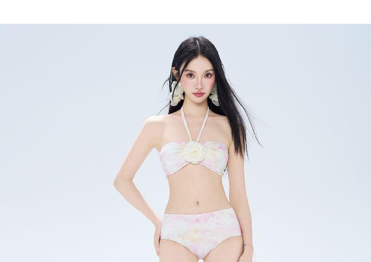 Set: Halter Neck Bikini Top + Bottom + Cover-Up Skirt Product Image