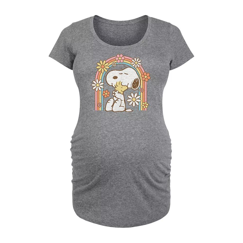 Maternity Peanuts Snoopy & Woodstock Retro Flower Rainbow Graphic Tee, Women's,  Product Image