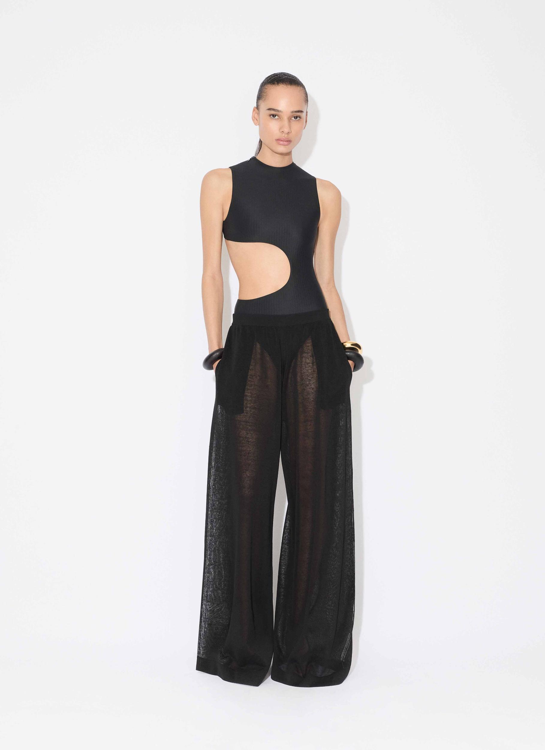 BLACK SILK LINEN KNIT PANTS Product Image